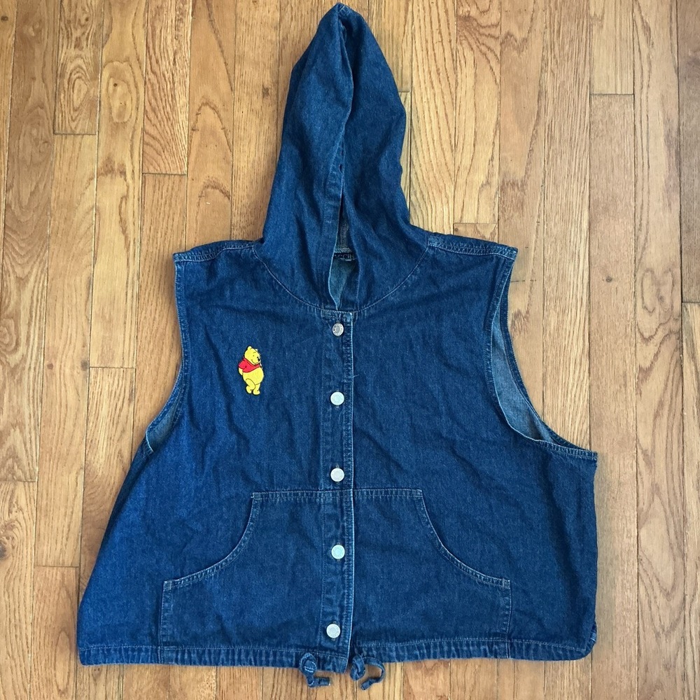 Vintage Baccini Vest Top Hooded Winnie the Pooh Patch Unisex Size 20W